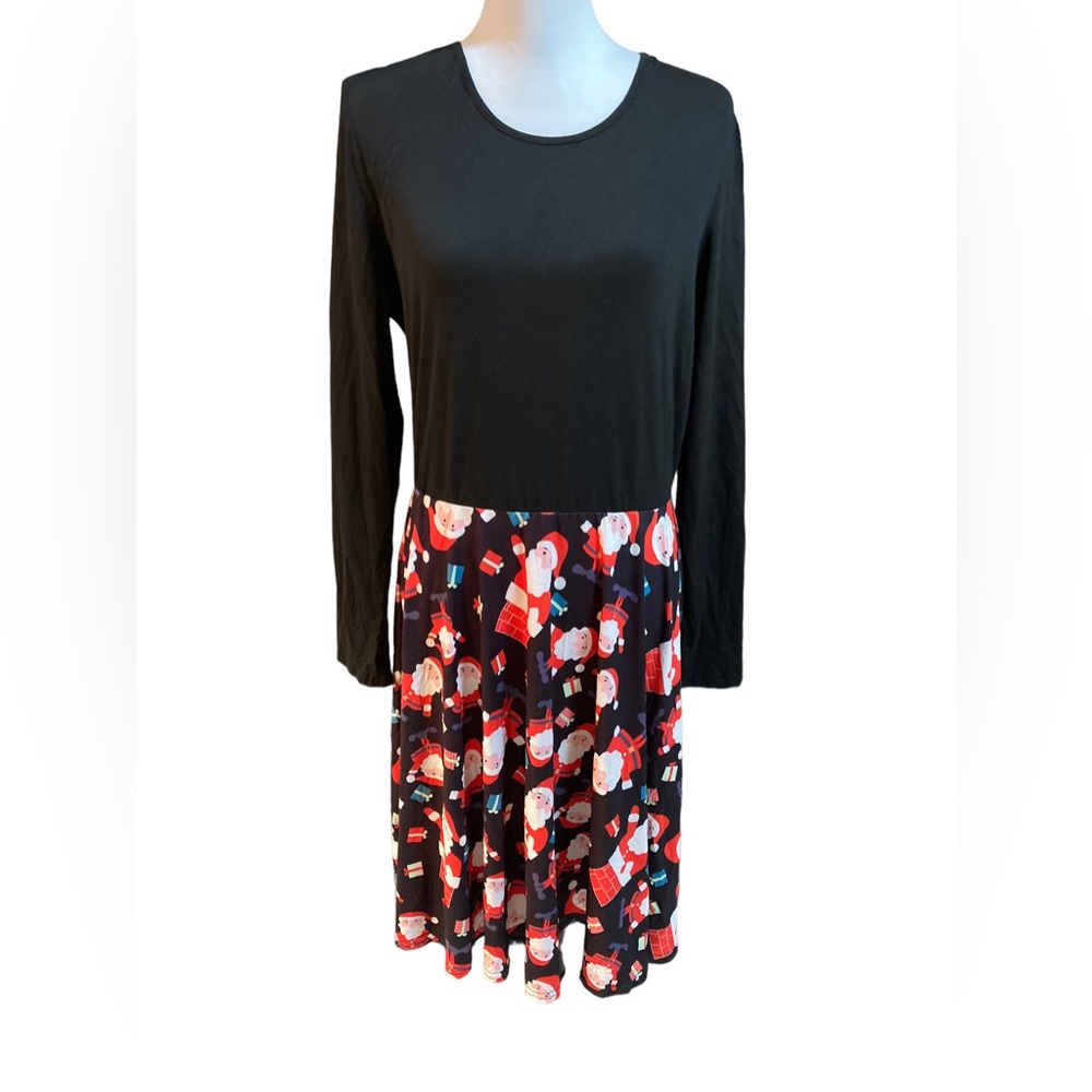 Naggoo Women's Santa Fit & Flare Long Sleeve Black Christmas Holiday Dress.